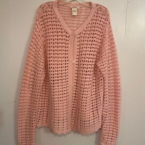 Sundance "Spring Break" Pink Open Knit Crochett 100% Cotton Sz L